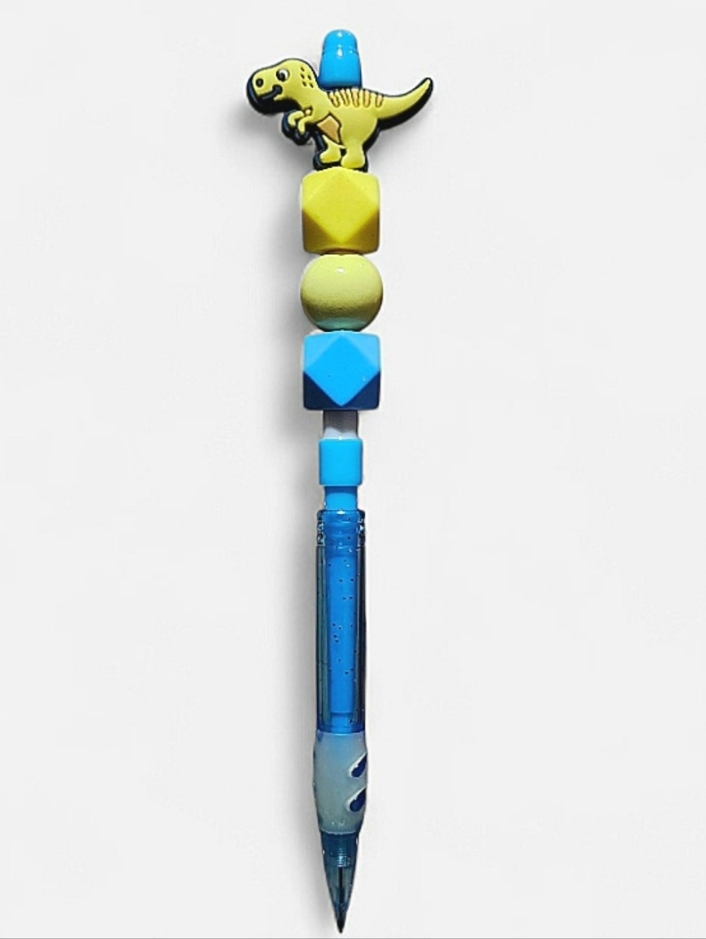 Dinasaur Figurine Blue Beaded Mechanical Pencil Yellow Topper